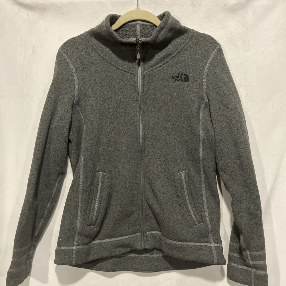 TNF The North Face Women's Knit Zip-Up Jacket, Mock Neck, Gray, Sweater, Size M